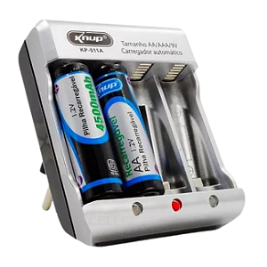 CARREGADOR DE PILHA KNUP KP-511AB 2AAA/2AA - AA/AAA/9V