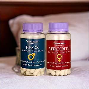 Estimulante Afrodisíaco Masculino e Feminino Kit Eros® + Afrodite® - 60 cáps