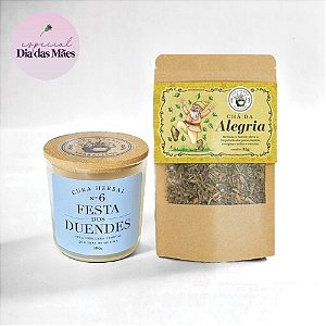 Mãe Mística 2 - Chá da Alegria 40g + Vela n°6 Festa dos Duendes 180g  - Cura Herbal