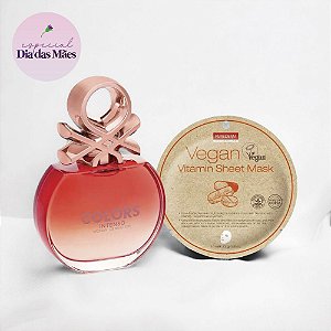 Mãe Elegante 5 - EDP Colors Rosé Intenso 50ml - Benneton + Máscara Facial Vegana Folha de Vitaminas - 23g - Purederm