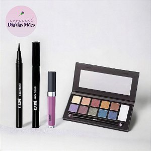Mãe MakeUp 4 - Paleta de Sombras/Primer Endless Party + Batom Líquido Crystal Matte + Delineador Eyeliner Black - KLASME
