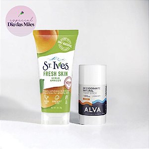 Mãe All in One - Esfoliante Fresh Skin Damasco 170g - St Ives + Desodorante Vegano em barra Twist Stick Citrus - Alva