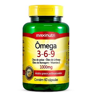 Ômega 3-6-9 Óleo Peixe + Borragem + Linhaça e Vitamina E - Maxinutri 60 caps