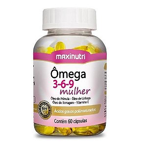 Ômega 3-6-9 Mulher Prímula, Linhaça, Borragem, Vit E - Maxinutri 60 cáps