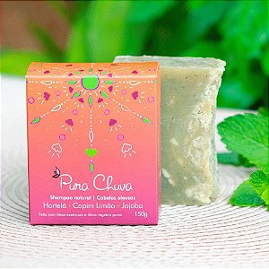 Shampoo Natural em barra Hortelã, Capim Limão e Jojoba – Cabelos Oleosos 150g - Pura chuva