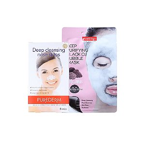 kit Skin Care - Máscara Negra de Espuma Vulcânica - Adesivo Removedor de Cravos - Purederm