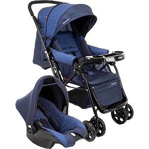 Carrinho de Bebê Travel System Reverse Azul Rajado com Bebê Conforto - Cosco