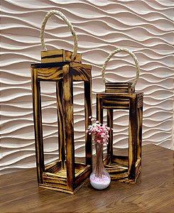 Kit 02 Luminárias Para Velas De Madeira Rustica Tamanho P
