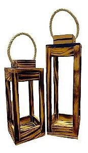 Conjunto Kit 2 Luminárias Para Velas De Madeira Rustica
