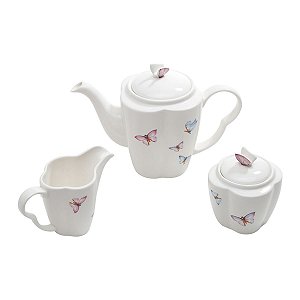 CONJUNTO 3PC PORCELANA P/CAFE LINHA BORBOLETAS