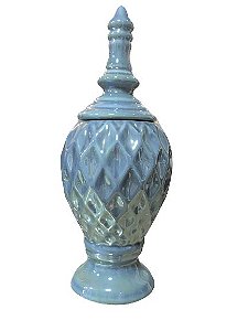 POTICHE DECORATIVO AZUL TRABALHADO EM CERAMICA