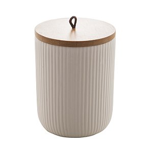 POTICHE CERAMICA TAMPA DE BAMBU E ALÇA DE CORDA LINES BRANCO