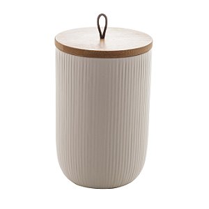 POTICHE CERAMICA TAMPA DE BAMBU E ALÇA DE CORDA LINES BRANCO