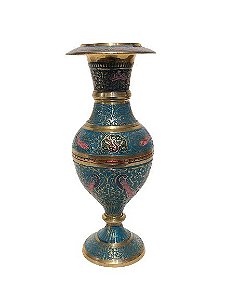 VASO DE BRONZE INDIANO TRABALHADO AZUL