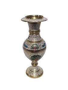 VASO DE BRONZE INDIANO TRABALHADO BRANCO