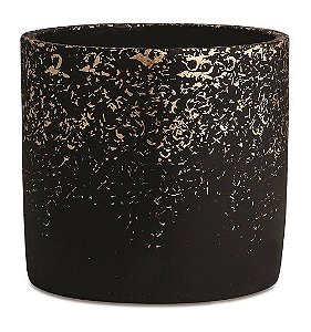 CACHEPOT PRETO E DOURADO EM CIMENTO P