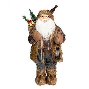 BONECO PAPAI NOEL DECORATIVO EM PE LENHADOR 65cm