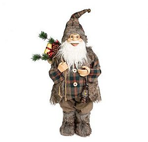 BONECO PAPAI NOEL EM PE LENHADOR COM LAMPIAO 60cm