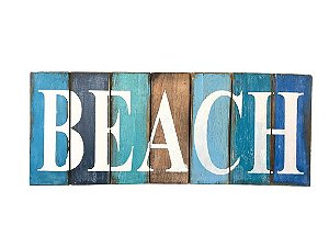 PLACA DECORATIVA BEACH EM MADEIRA DE BALI COM TONS DE AZUL