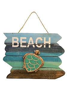 PLACA BEACH COM TARTARUGA EM MADEIRA DE BALI DEGRADE AZUL