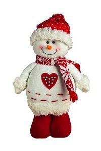 BONECO DE NEVE DECORATIVO COM ROUPA EM TRICO E CACHECOL