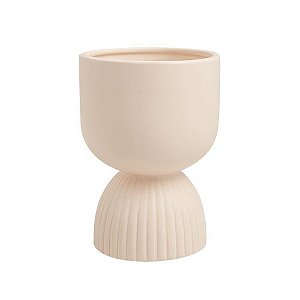 CACHEPOT DECORATIVO EM CERAMICA NUDE COM PEDESTAL P