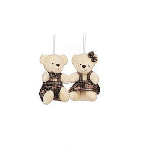 CASAL MINI URSO XADREZ MARROM