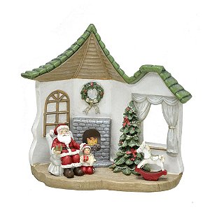 ESCULTURA CENARIO NATALINO DECOR COM PAPAI NOEL E LAREIRA