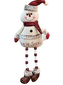 BONECO DE NEVE DECORATIVO COM GORRO E CACHECOL LET IT SNOW