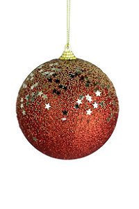 CJ 3 BOLAS DECORATIVAS VERMELHO E DOURADO C/ ESTRELAS 10cm