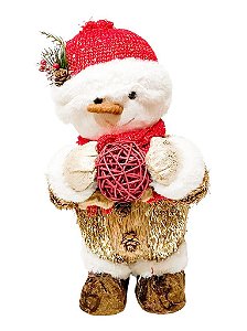 BONECO DE NEVE DECORATIVO  COM CACHECOL VERMELHO