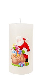 VELA CILINDRICA COM PAPAI NOEL DECORATIVO