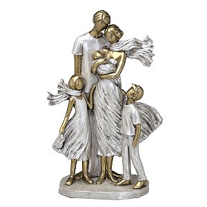 ESCULTURA DECORATIVA FAMILIA C/ DUAS CRIANCAS E UM BEBE