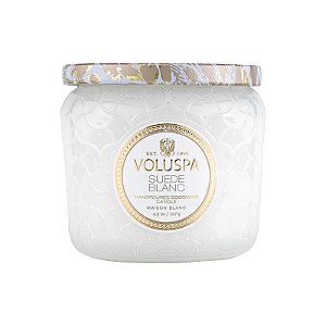 VELA POTE VIDRO +35H SUEDE BLANC VOLUSPA PROXIMA AO VENCIMENTO