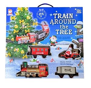 TREM DECORATIVO PARA ARVORE DE NATAL COM 4 VAGOES E PAPAI NOEL