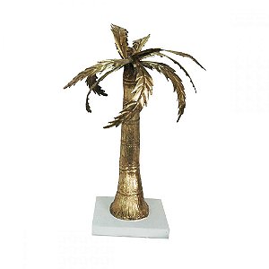 ESCULTURA DECORATIVA COQUEIRO DOURADO EM METAL E RESINA