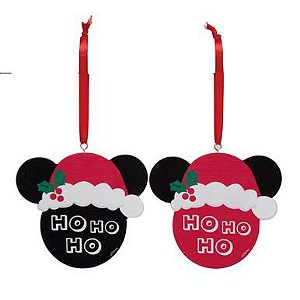 PAR DE ENFEITE P/ PENDURAR EM ARVORE DE NATAL DISNEY MINNIE/MICKEY MOUSE HO HO HO