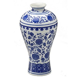 VASO DE PORCELANA ABAULADO AZUL E BRANCO