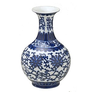 VASO DE PORCELANA AZUL E BRANCO DECORATIVO