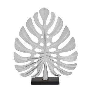 ESCULTURA FOLHA DECORATIVA PRATA E BASE PRETA G