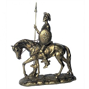ESCULTURA CAVALEIRO DECORATIVA EM RESINA DOURADA