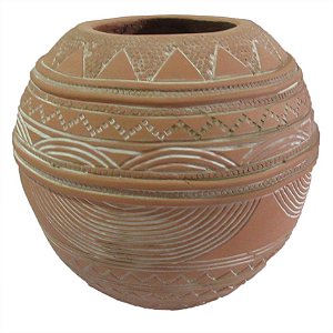 VASO CACHEPOT ETNICO REDONDO DE CERAMCA TERRACOTA