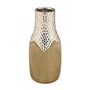 VASO GARRAFA DECOR RUSTICO 2 TONS DE MADEIRA E PRATA