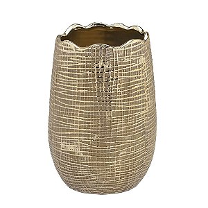 VASO DECOR TEXTURIZADO DOURADO EM CERAMICA