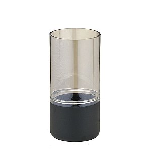 VASO DECORATIVO DE VIDRO FUME COM BASE PRETA