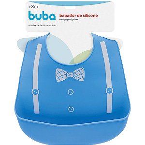 BABADOR DE SILICONE COM PEGA MIGALHAS AZUL BUBA