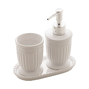 CJ 3PC P/BANHEIRO DE CERAMICA GREECE BRANCO E PRATEADO