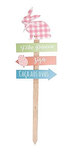 PLACA INDICACAO C/COELHO FELIZ PASCOA CAÇA AOS OVOS