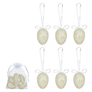 SACO DE OVOS DE PASCOA VAZADOS DECOR EM PLASTICO CREME C/6 UND