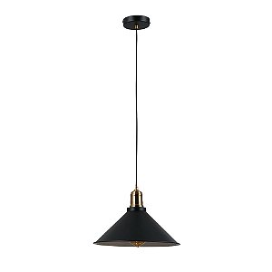 PENDENTE FACTORY PRETO E DOURADO (D)30CM (A)22CM  1XE27 40W